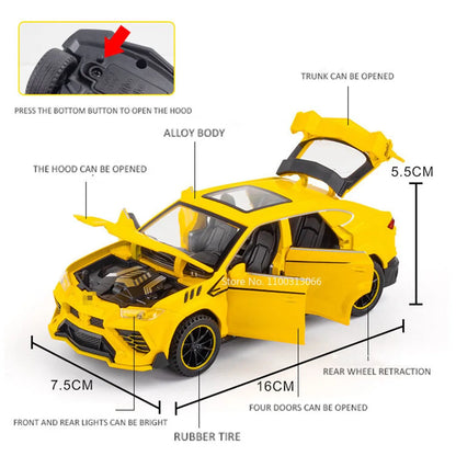 1:32 Scale Lambor URUS Sian Metal Model Car Diecast Toys Doors Opened Sports Car Music Light Vehicles Toy Boys Collectible Gifts