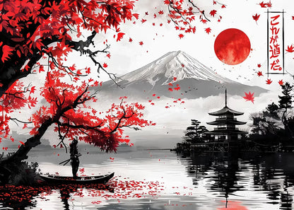 Japanese Landscape Ink Painting Poster Mountain Cherry Blossom Flowers Samurai Dragon Koi Canvas Picture Wall Art Home Decor