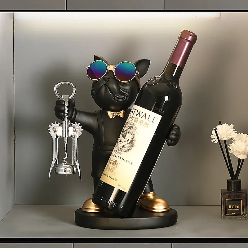 Dog Statue Wine-bottle Holder for Table Decoration Nordic Animal Home Decor Dog in the Room French Bulldog Room Ornaments Resin