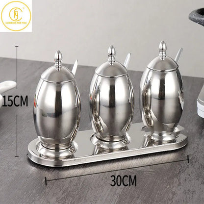 Stainless Steel Seasoning Jar Set with Spoon Spice Container Seasoning Box with Swivel Base Salt Canister Set Kichen Accessories