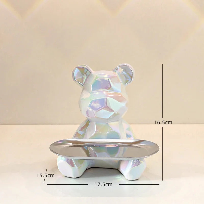 Ceramic Geometric Bear Ornament Coin Bank Home Living Room Desktop Remote Control Key Storage Tray Decorative Statue Gift