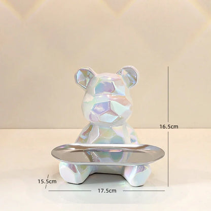 Ceramic Geometric Bear Ornament Coin Bank Home Living Room Desktop Remote Control Key Storage Tray Decorative Statue Gift