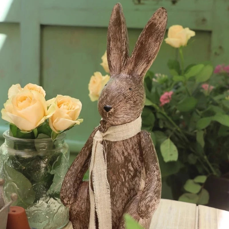 Imitation Wood Rabbit Figurine Ornaments Model Luxury Room Yard & Garden Decors Resin Crafts Bunny Resin Living Room Decoration