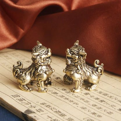 1/2Pcs Pure Copper Lucky Lion King Figurines Miniatures Desk Ornaments Animals Statue Home Feng Shui Decor