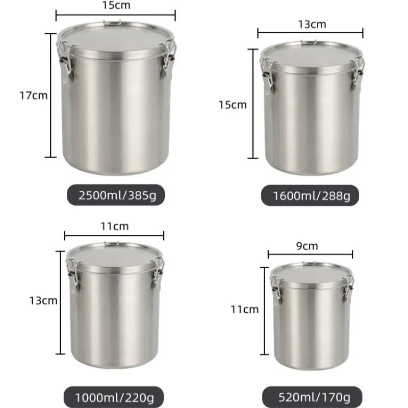 520/1000/1600/2500ml Stainless Steel Tanks Sealed Pasta Fruit Cereal Multigrain Tea Coffee Kitchen Food Storage Containers