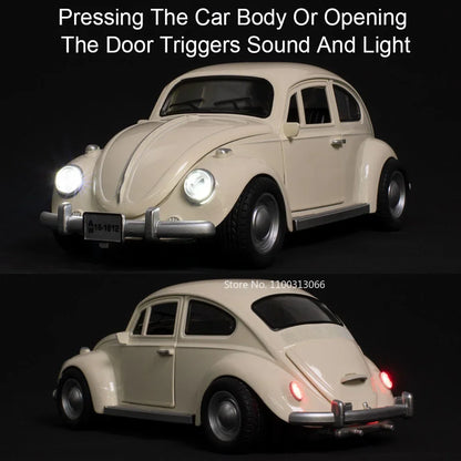 1:18 Scale Beetle 1955 Models Cars Alloy Diecast Toys Light Music Car Rubber Tires Pull Back Vehicles for Kids Collection Gifts