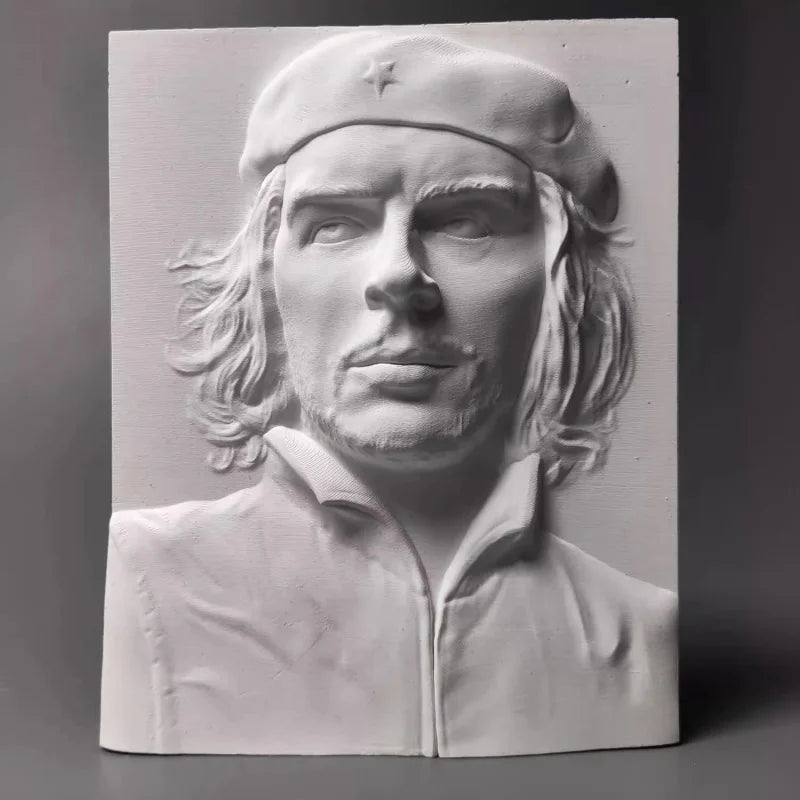 Che Guevara Plaster Bas-Relief Sculpture, Revolutionary Semi-Handmade Bust Statue for Home Decor, Artistic Collectible Gift