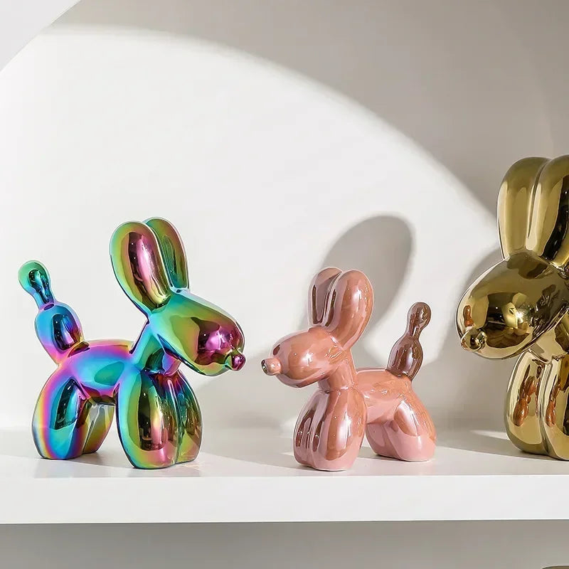 Nordic Ceramic Balloon Dog Sculpture Gold Animal Decorations Statue Living Room Ornaments Creative Desktop Ornament Home Decor