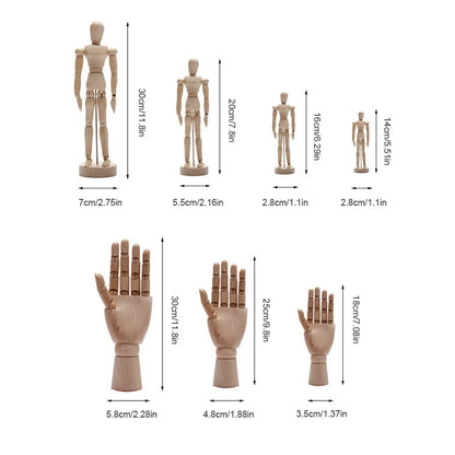 Wooden Hand Figurines Rotatable Joint Mannequin Sketch Sculpting Model Jointed Doll Office Home Desktop Room Decoration Gifts