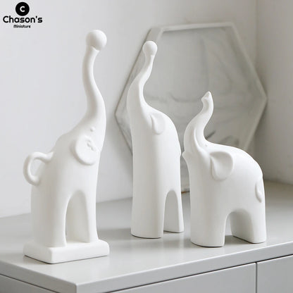 Ceramics Cute Elephant Animal Figurines Sculpture Statue Nordic Home Decor Desk Ornaments Living Room Decoration Accessories