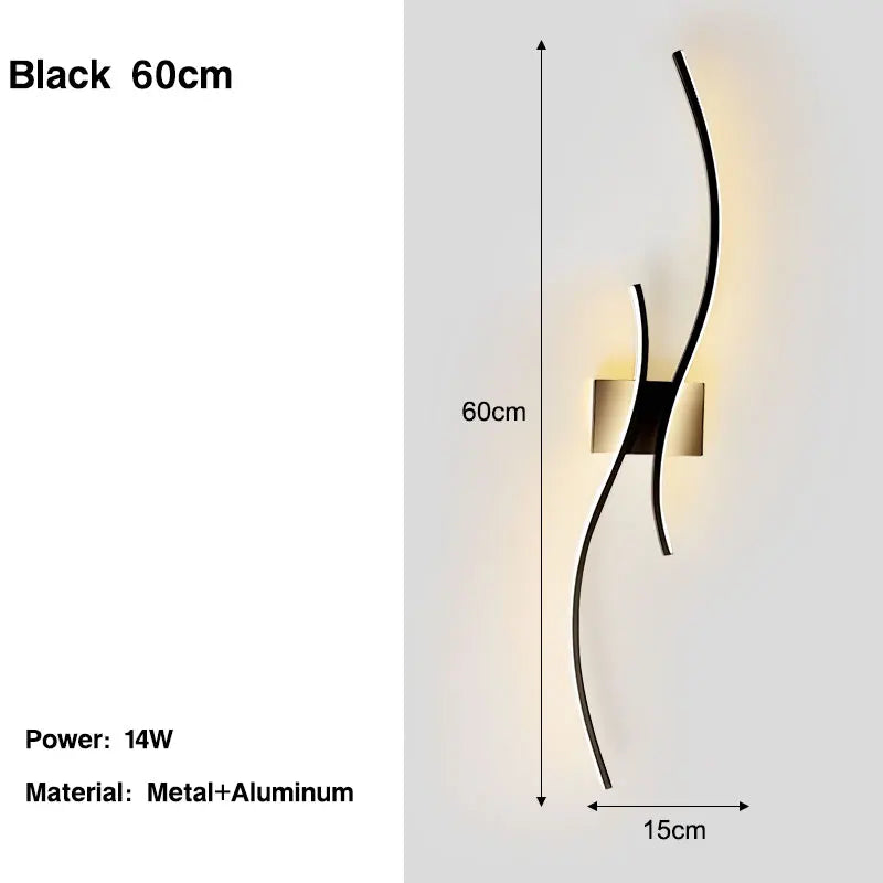 Nordic LED Wall Lamps for Bedside TV Background Black LED Wall Lights Wall Lighting Fixtures for Corridor Aisle Wall Scocne Home