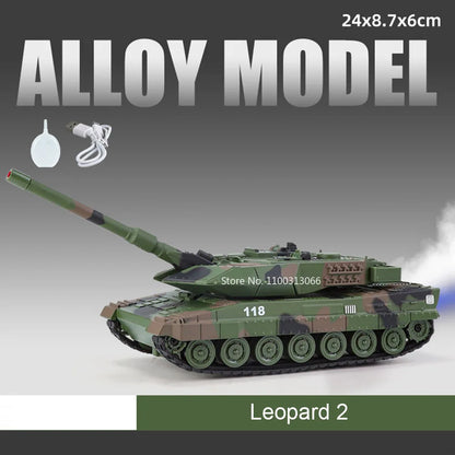 1:32 Alloy Tiger Tanks Toy Diecast Models Cars Spray Version Wheel Pull Back Light Sound Miniature T-90 Tank Kids Birthday Gifts