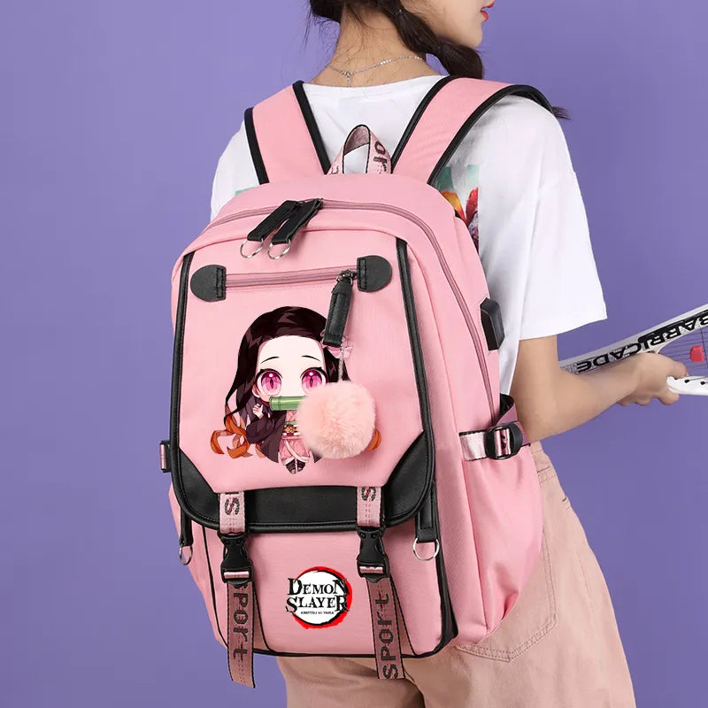 3Pcs Kamado Nezuko Demon Slayer Backpacks Set for Girls Anime School Bag Teenager Student Canvas Laptop Back Pack Women Rucksack