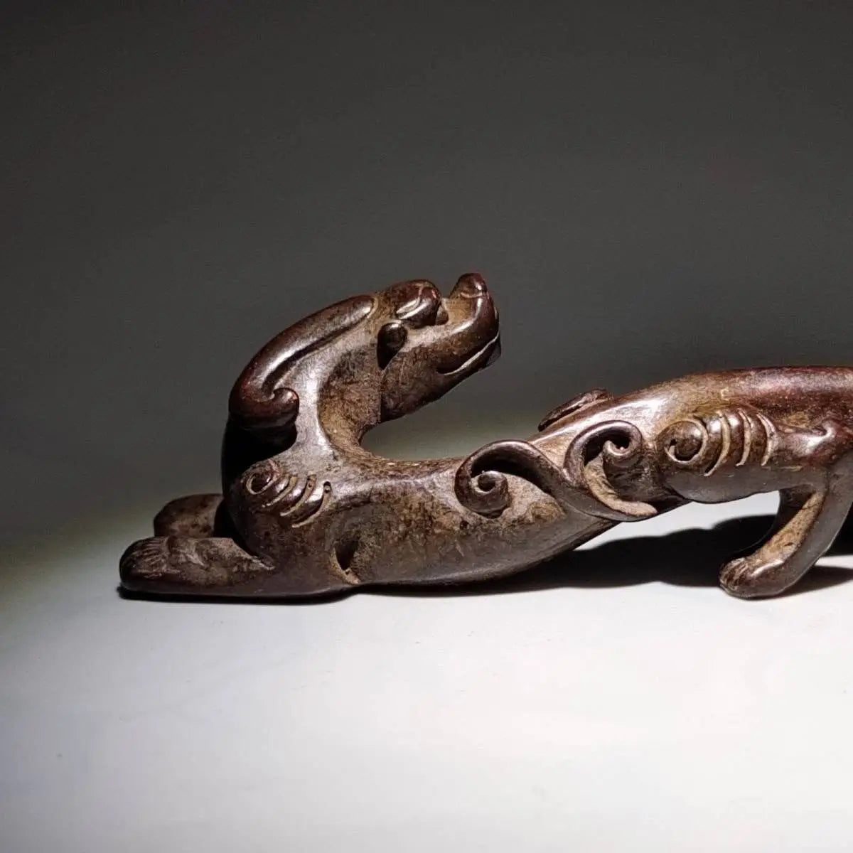 Antique Bronze Solid Chilong Ornaments Paperweight Cologne Penholder Ruler Tea Pet Home Desktop Statue Decoration Desk Ornament