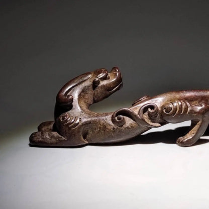 Antique Bronze Solid Chilong Ornaments Paperweight Cologne Penholder Ruler Tea Pet Home Desktop Statue Decoration Desk Ornament