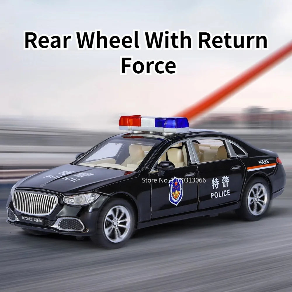 1/32 Scale Alloy Car Model Metal Diecasts S680 Police Car Model with Light Sound Pull Back Function Toy for Boy Collection Gifts