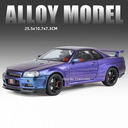 1:18 Alloy Diecast GTR SKYLINE S15 Toys Models Cars 4 Doors Opened Miniature Vehicles with Light Music Car Toddler Kids Gifts