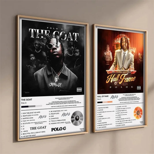Pop Rap Music Album Cover Polo G Poster Aesthetic Rapper Hip Hop Rock The Goat Hall Of Fame Canvas Print Wall Art Room Decor