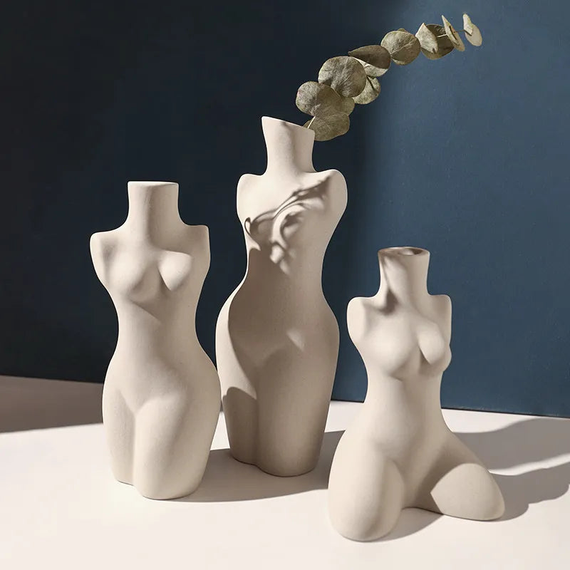 Home Decoration Human Body Plastic Arts Vase Ceramic Vase Sculpture White Flower Vase Floreros Decorativos Moderno