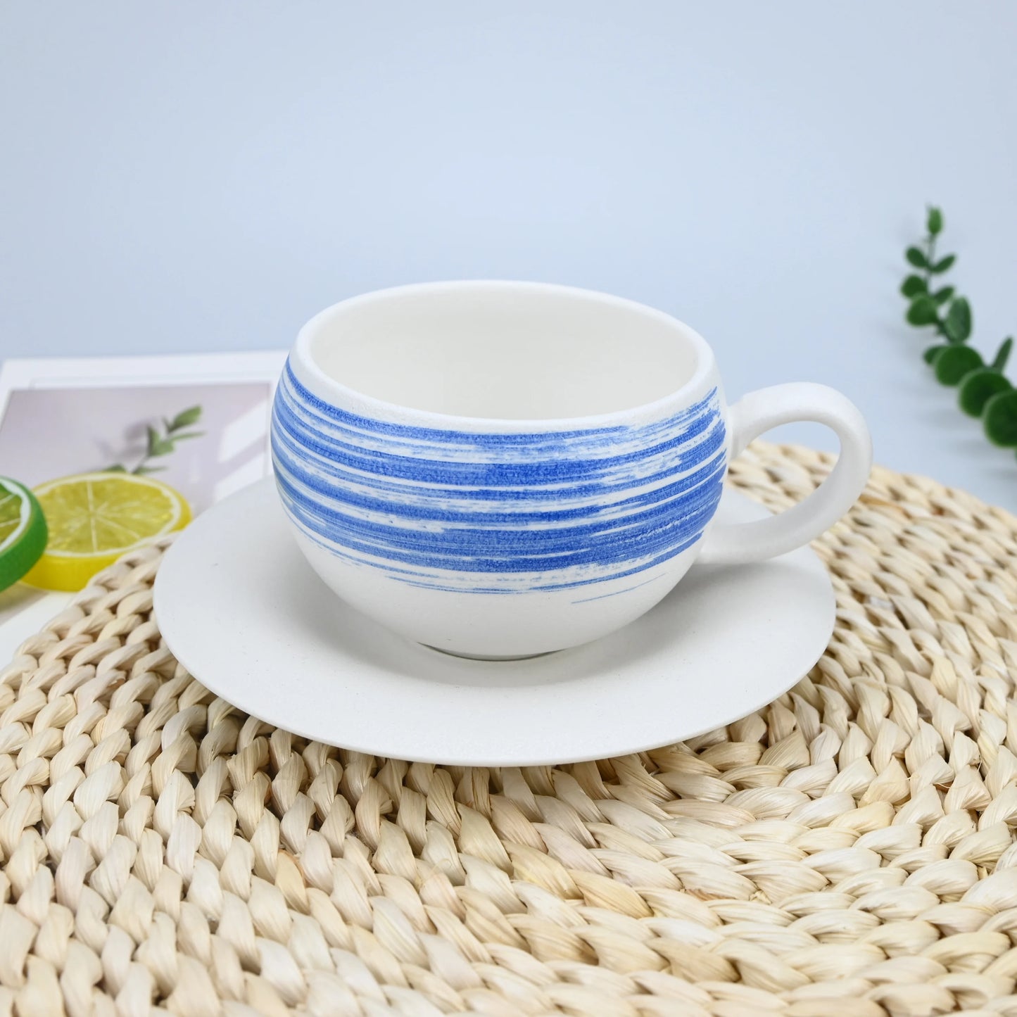 2PCS/Set High-end Coffee Cups And Saucers, High-value Ceramic Mugs, Business-style Latte Art Coffee Cups, Hand-pinched Cups