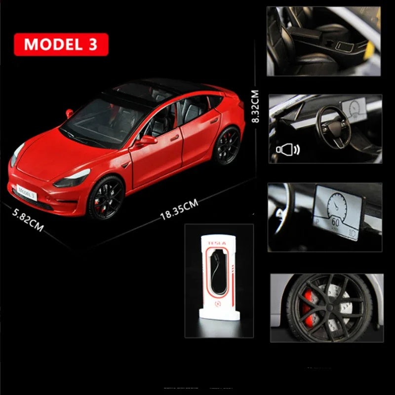 1:24 Model 3 Car Toys  Alloy Diecasts Metal Vehicles Car Model With Sound Light Vehicle Toys For Children Gifts Collection
