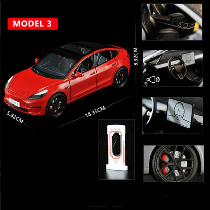 1:24 Model 3 Car Toys  Alloy Diecasts Metal Vehicles Car Model With Sound Light Vehicle Toys For Children Gifts Collection