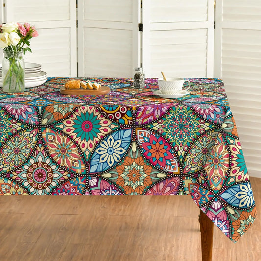 Boho Bohemia Style Vintage Rectangle Tablecloth Dining Room Decor Waterproof Tablecloth for Table Holiday Party Decorations