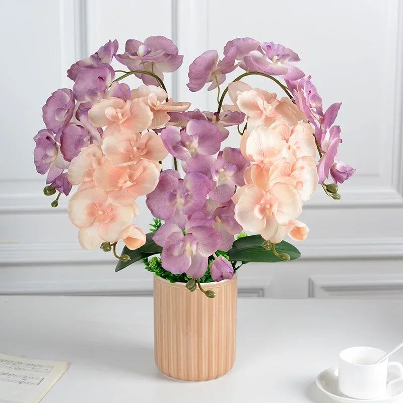 2 Stück 8-köpfige Seiden-Schmetterlings-Orchideen in 17 Farben für Heimdekoration, Vasen, Hochzeit, dekorative Pflanzen, Weihnachtsgeschenke, Box, künstliche Blumen