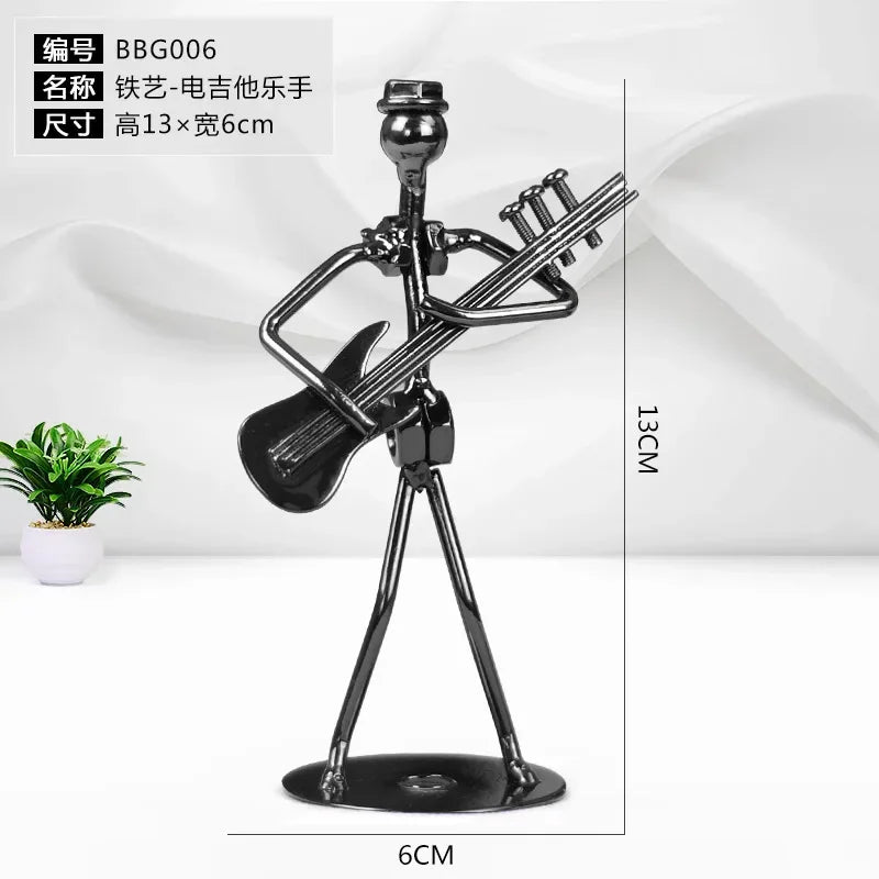 Metal Musician Guitar Player Statue Musical Instrument Little Iron Art Collectible Figurine Home Cafe Office Book Shelf Decorate