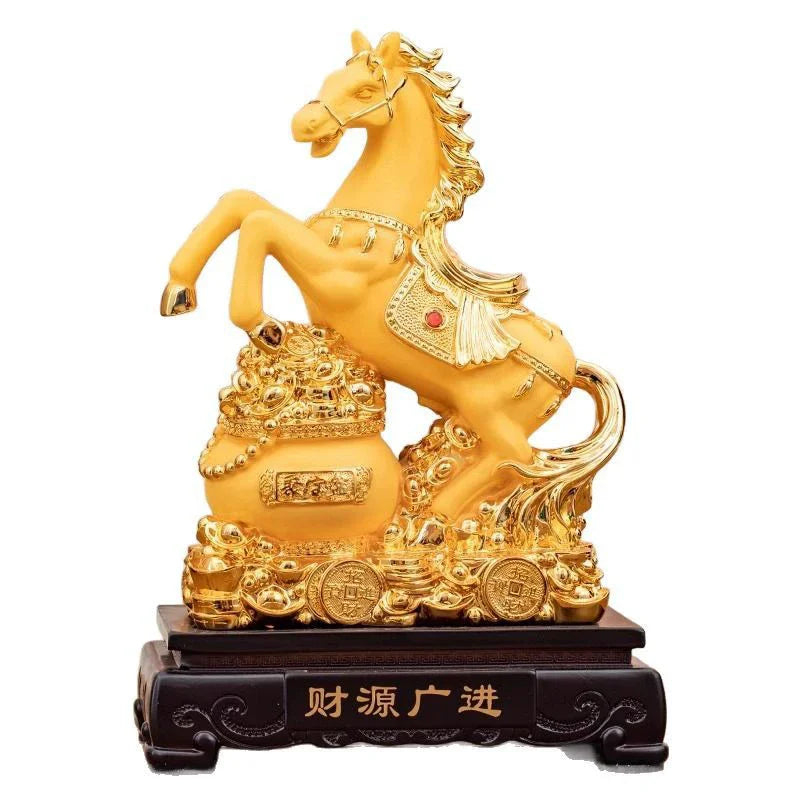Gold Horse Home Decor Resin Crafts Porcelain Animal Figurines Wedding Decoration Lovers Gift L2544