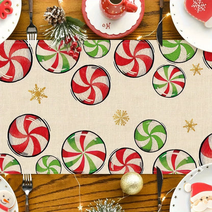 Christmas Gingerbread Man Candy Cane Linen Table Runner  Table Decor Winter Xmas Table Runners Dresser Scarf Navidad Decorations