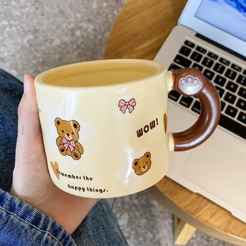 450ml Cute Ceramic Mug with Lid Spoon Breakfast Milk Mugs Juice Cup Lovely Bear Coffee Cup Home Office Couple Water Cup