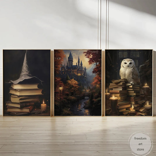 Magic Style Wizard Halloween Wizarding School White Owl Autumn Art Poster Canvas Painting Wall Prints Picture Room Home Decor