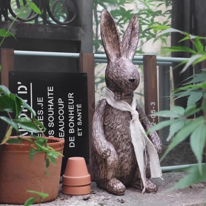 Imitation Wood Rabbit Figurine Ornaments Model Luxury Room Yard & Garden Decors Resin Crafts Bunny Resin Living Room Decoration