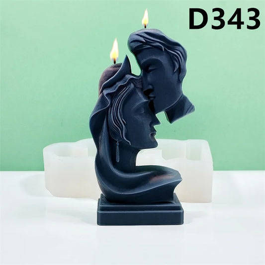 2D 12-19cm Couple Kissing Candle Silicone Mold Nordic Man and Woman Kissing Sculpture Statue Resin Gypsum Mold Soap Mold