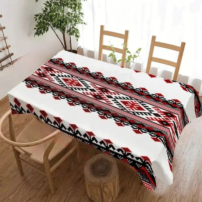Bohemian Black Red Geometric Printed Rectangle Tablecloth Holiday Party Decor Washable Polyester Table Cloth Kitchen Table Decor