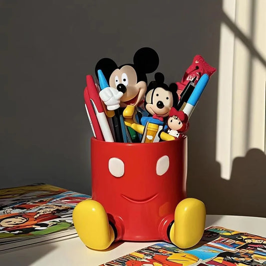 Miniso Disney Cartoon Cute Mickey Pen Holder Cute Mickey Makeup Brush Storage Bucket Desktop Multi Functional Accessories Gift