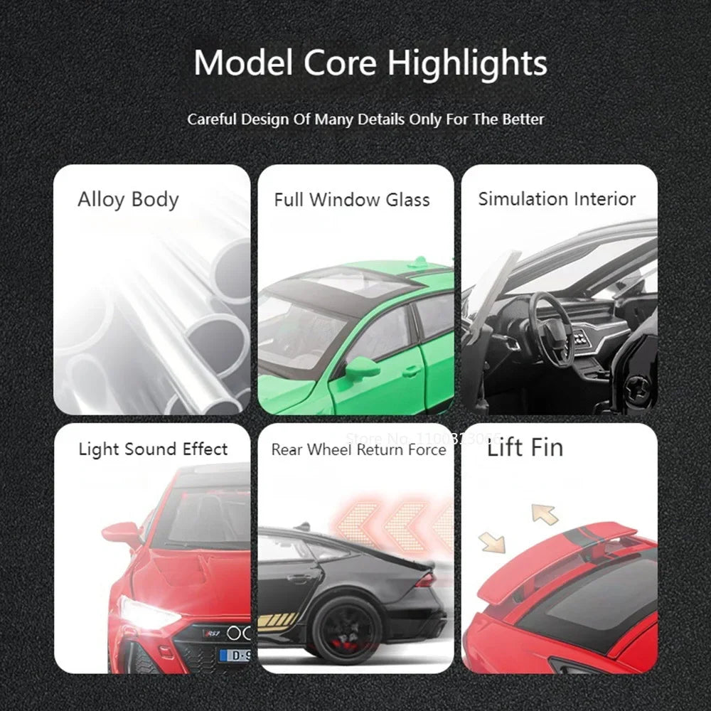1:32 Scale RS7 Metal Toys Diecast Models Cars 6 Doors Opened Rubber Tires Vehicles Collection Toy for Children Festival Presents