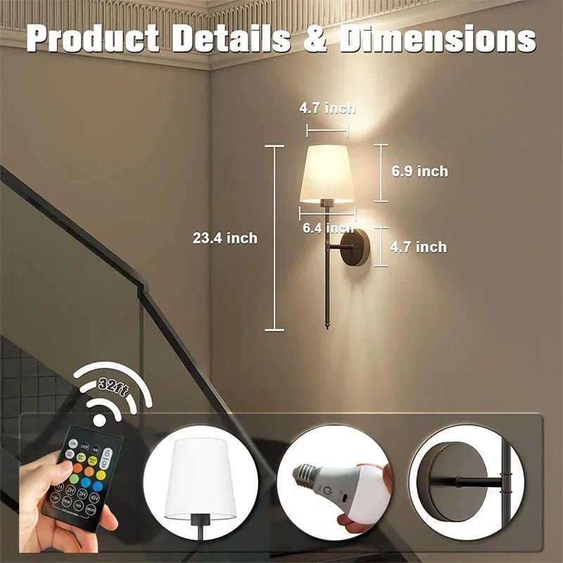 Rechargeable LED Wall Lamp Nordic RGB bulb Removable Wireless Wall Lamp For Bedroom Bedside Hallway Indoor Decorative Fixtures