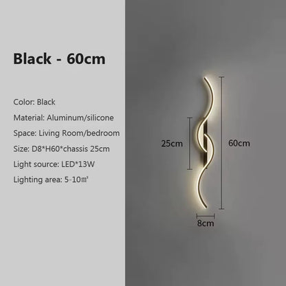 Modern LED Wall Lamp Black Long Strip Wall Sconce For Living Room Bedroom Bedside Hallway Home Decor Remote Control Lighting