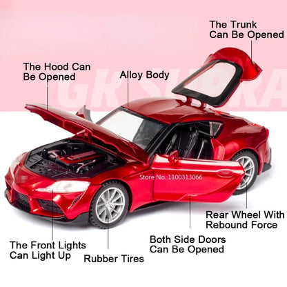 1:32 GR Supra Alphard Miniature Supercar Toy Models Alloy Diecast Sports Cars Pull Back Doors Opened Sound Light Collection Toys