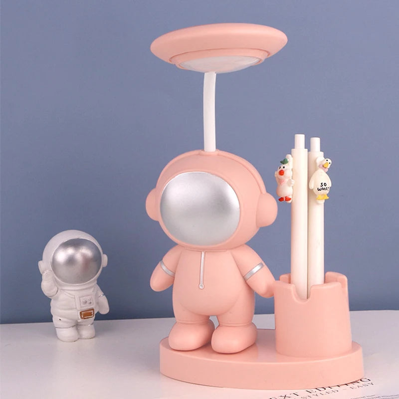 Creative Cute Astronaut Flexible Led Study Desk Lamp with Pencil Sharpener Bedside Color Adjust Table Lamp for Kids Student Room