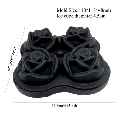 3D Rose Ice Cube Tray Silicone Mold - 4 Giant Flower & Ball Ice Maker for Cocktails, Reusable, Easy Release, Party & Home Bar