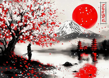 Japanese Landscape Ink Painting Poster Mountain Cherry Blossom Flowers Samurai Dragon Koi Canvas Picture Wall Art Home Decor
