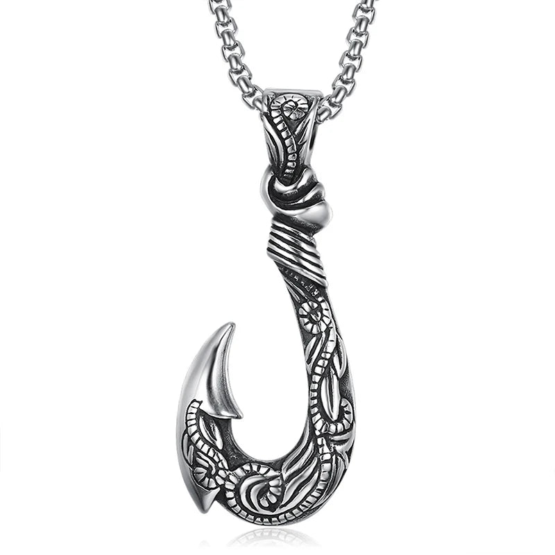Maui Magic Fish Hook Necklace Pendant Men Vintage Punk Style Stainless Steel Pirate Anchor Necklace Biker Jewelry Gift Wholesale