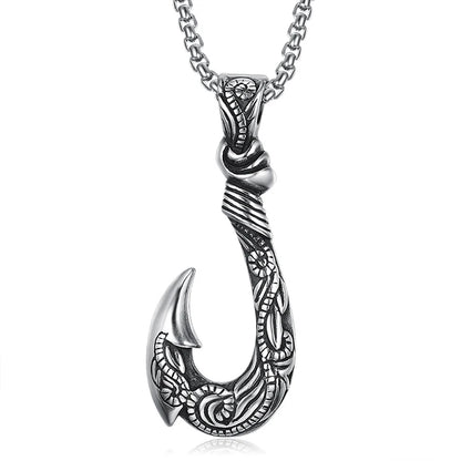 Maui Magic Fish Hook Necklace Pendant Men Vintage Punk Style Stainless Steel Pirate Anchor Necklace Biker Jewelry Gift Wholesale