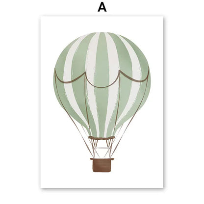 Sailboat Rocket Hot Air Balloon Plane Train Car Wall Art Nordic Posters Prints Canvas Painting Cartoon Pictures Kids Room Decor