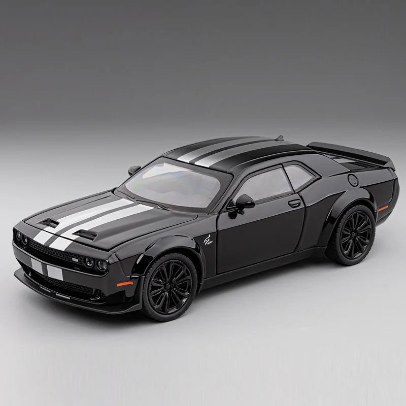 1:22 Challenger SRT Hellcat Demon Eyes Cars Models Toy 4 Doors Opened Sports Car Light Music Vehicles Collection Kids Toys Gifts