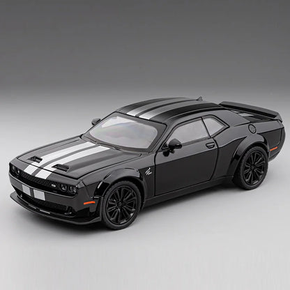 1:22 Challenger SRT Hellcat Demon Eyes Cars Models Toy 4 Doors Opened Sports Car Light Music Vehicles Collection Kids Toys Gifts