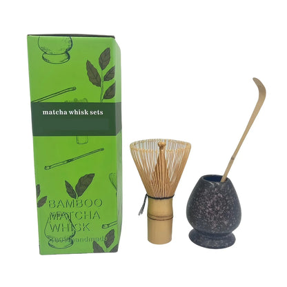 3pcs/set Matcha Set Bamboo Whisk Tea spoon Ceramic fittings Matcha Whisk (Chasen) Tea Spoon And Scoop (Chashaku) Tea-making Tool